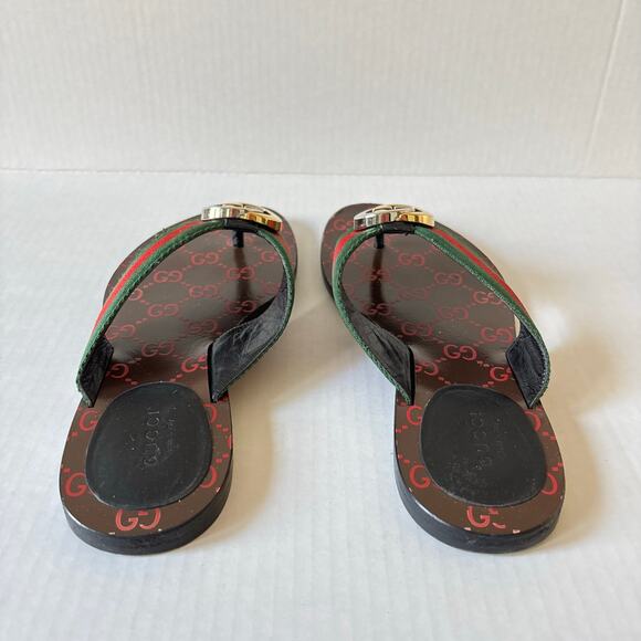 Gucci Kika Interlocking GG Web Stripe Flat Thong Sandals Red Green Size EU 38 - Picture 6 of 12